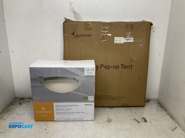 Lot 2-74163 - Lot of (1) Portfolio Adorley CLL12-1WW Flushmount Ceiling Fixture, White Finish, Frosted Opal Glass ...