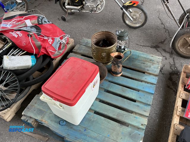 Lot 2-18241 - Lot of Coleman Super Scar Cooler, Cast Iron Skillet, Adjustable Two Mantle Lantern, Various Jugs and...