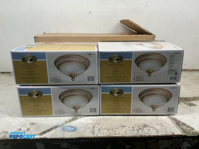 Lot 2-74551 - 4 Hampton Bay  349 111 2 Light Flush Light Fixture, mounted. BRAND NEW in box.