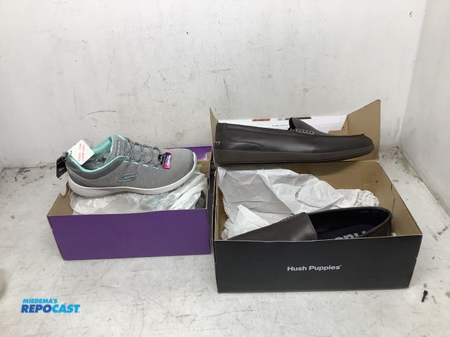 Lot 2-75478 - Lot of (2) shoes including: sketchers burst women’s 8.5 gray and teal tennis shoes and men’s size 13...