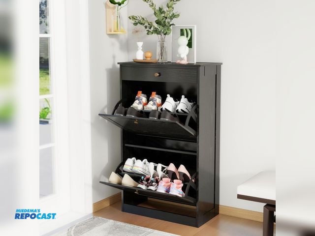 Lot 2-62814 - Shoe Storage Cabinet with 2 Flip Drawers, Shoe Cabinet Organizer, Black
