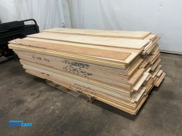 Lot 2-22696 - Skid of Plywood Cut Off Pieces, assorted sizes and thickness, appear to be all 8’ long
