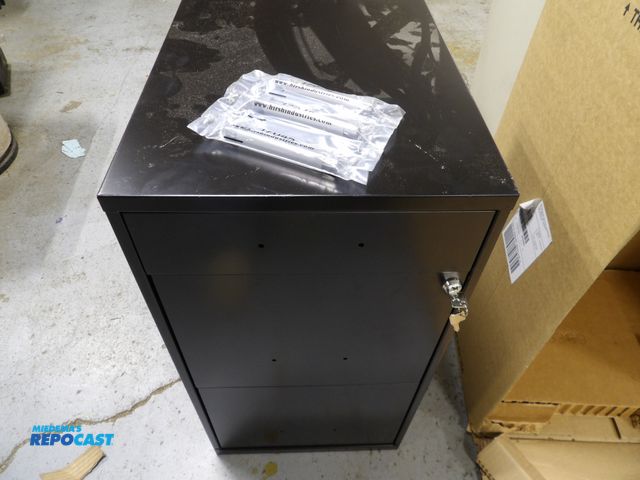 Lot 2-58281 - new 3 drawer filing Cabinet w/Keys &amp; Handles, Black 28 X 18"x 14"