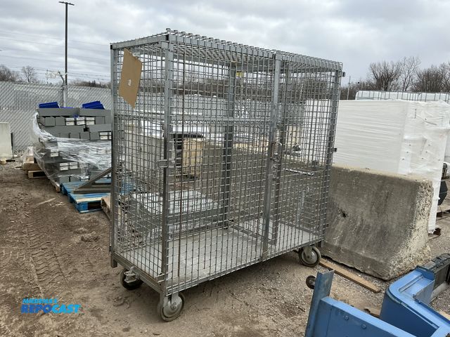 Lot 2-63135 - Metal Stainless Steel 4 wheel metal cage storage cart optional shelving latch hitch and bar 2 sectio...