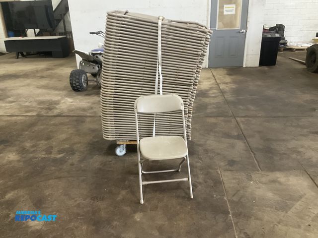 Lot 2-33228 - (50) folding chairs with plastic seats and backrests, metal frames, sells with cart, used