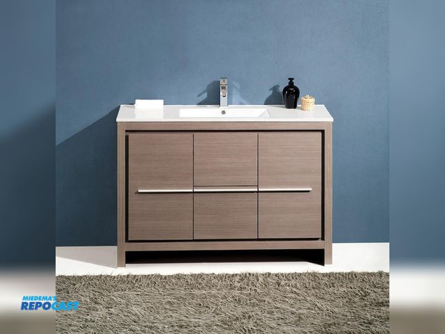 Lot 2-75662 - Lot of (3) Fresca Allier 48-in Gray Oak Single Sink Bathroom Vanity with White Ceramic Top. 47.25 in...