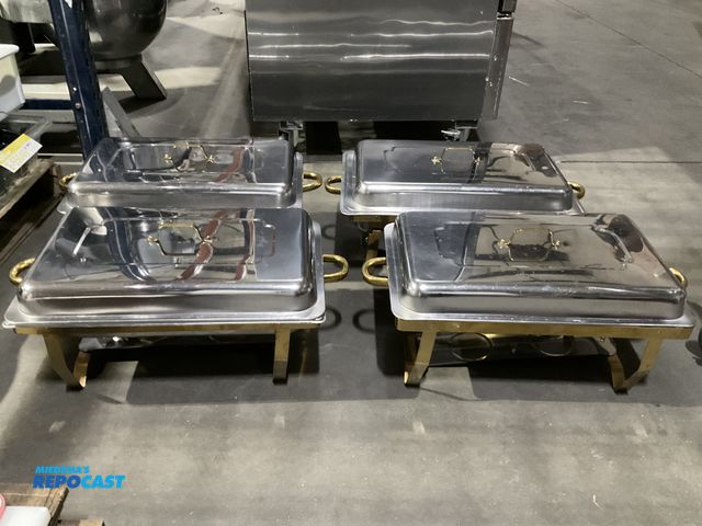 Lot 2-55058 - Stainless Steel Lot of (4) stainless steel chafing dishes with various depth pan inserts, and gold c...