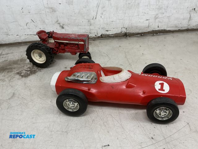 Lot 2-35475 - vintager 1960 vroom race car and ERTL die cast tractor