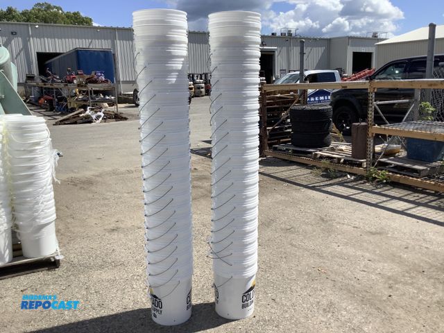 Lot 2-13942 - Lot of 2 stacks of white Colorado heavy duty 5 gallon buckets - approx 42 total (21 per stack)