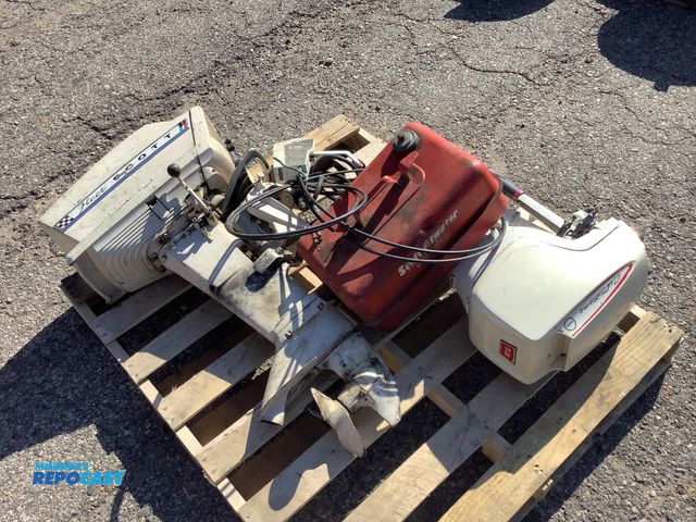 Lot 2-67769 - Lot of (2) boat motors- (Sears and Fleet Scott) and Scott-Atwater gas tank