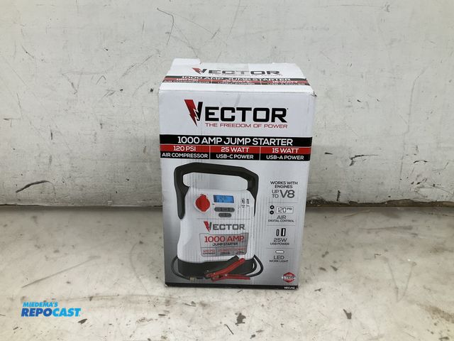 Lot 2-60828 - Vector 1000 AMP Jump Starter, Compressor, USB Power (missing charger)