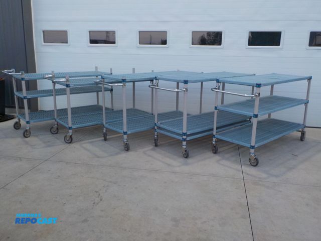 Lot 2-34132 - Lot of (5) Metro MaxQ service carts. Locking castors. Push/pull handle. 60"l x 24" w x 39" h