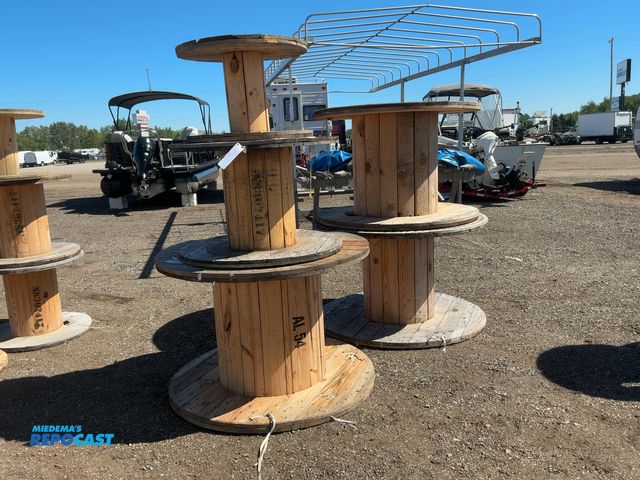 Lot 2-40721 - (5) Assorted Used Wood Spools, sizes include 51" diameter x 36" tall, 30" diameter x 21" tall, and m...
