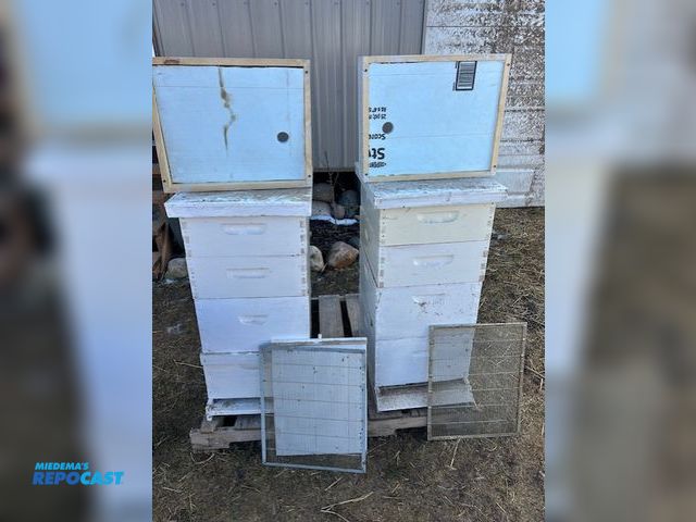 Lot 2-tbd - 2 complete beehives. 2 bottoms, 4 deep boxes, 40 deep frames, 4 shallow supers, 40 shallow frames, 2...