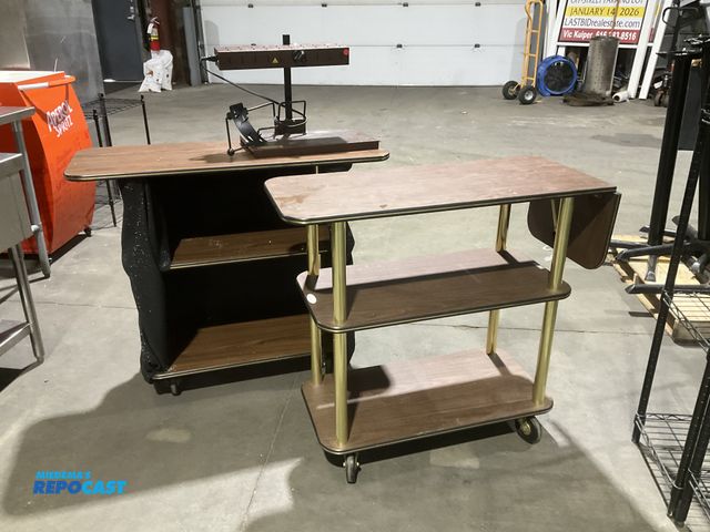 Lot 2-55141 - Lot including (1) 37.5” width x 35” height x 16” depth 3-tier cart with wood composite/ laminate she...