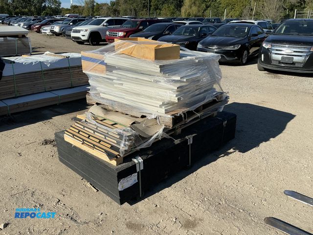 Lot 2-23066 - Skid lot of 18 sheets of OSB 23/32 x 43 1/8” x 77 1/4”, roughly 10 composite frames 67” x 31”, and v...