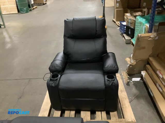 Lot 2-76640 - Black leather power, lift recliner Massage chair with a footrest and two cup holders, 5 modes, also ...
