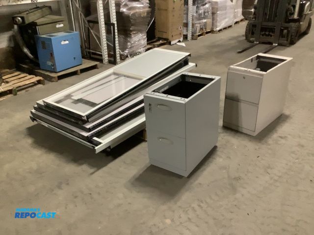 Lot 2-93467 - (2) used filing cabinets (one has keys, other is locked without), 27”x15”x29” 28-1/2”x15”x26”, and s...