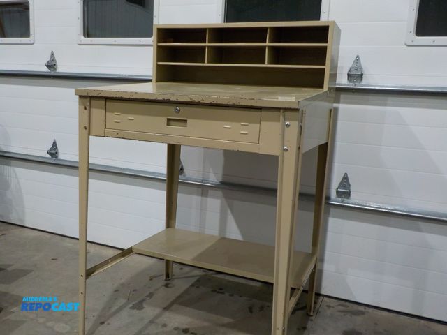 Lot 2-37885 - Industrial Shop Desk, 6 Compartment Cubby Organizers, One Drawer, Bottom Shelf