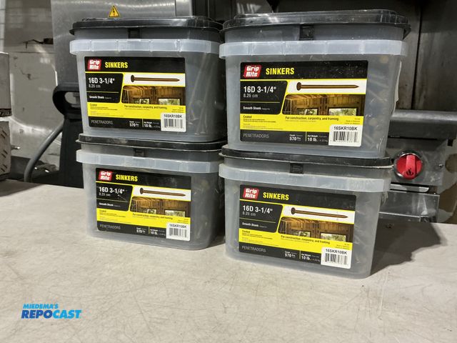 Lot 2-39450 - 4 New Grip Rite  16D 3-1/4” coated smooth shank sinker nails 10lb per container.