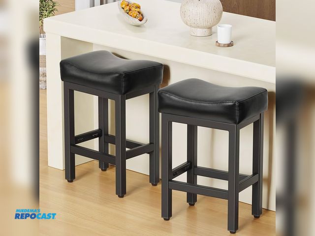 Lot 2-93512 - Black Other Lot of (1) pack of 2 leather upholstered metal barstools black model HIF230086