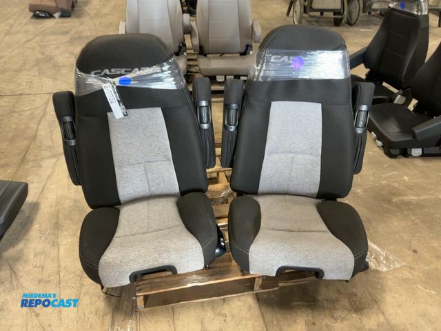 Lot 2-11132 - Lot of (2) Sears Seating Atlas II Black and Silver Cloth Freightliner Cascadia Semi Truck Seats with...