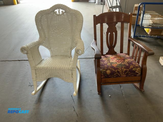 Lot 2-74953 - White Wicker Rocking Chair &amp; Wooden Rocking Chair.