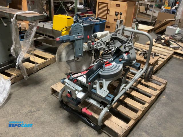 Lot 2-69273 - bosch GCM125D 12" dual-bevel glide miter saw with bosch wheel stand
