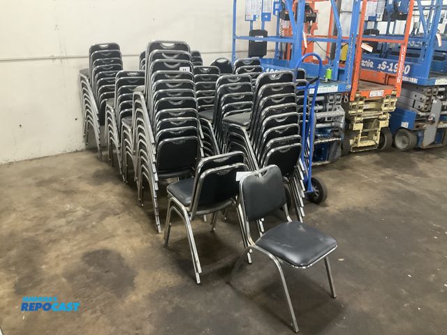 Lot 2-33215 - (102) Samsonite chairs. metal frames and padded vinyl seats and backrests, used, some scattered wear...