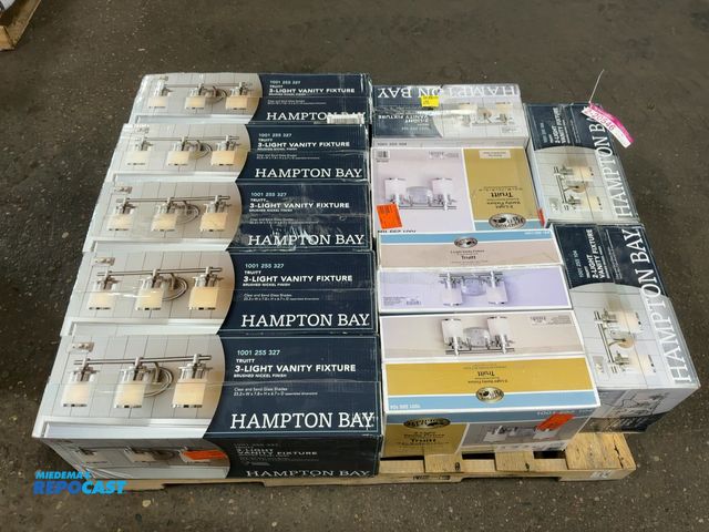 Lot 2-20546 - Lot of Hampton Bay Truitt Vanity Light Fixtures, Brushed Nickel Finish, Clear and Sand Glass Shades,...