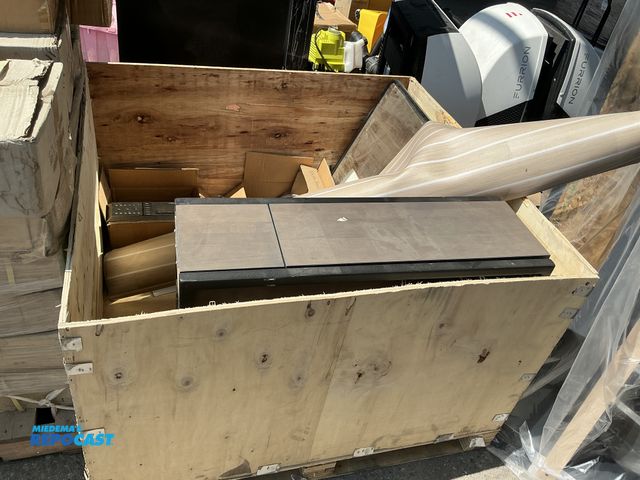 Lot 2-99115 - Crate with Medicine Cabinet with Mirror, a Radio, various Faucets, a pop-open Desk measuring 32” x 1...