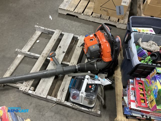 Lot 2-18791 - Husqvarna 150BT 51-cc 2-cycle 765-CFM 270-MPH Gas Backpack Leaf Blower and Shark StainStriker HairPr...