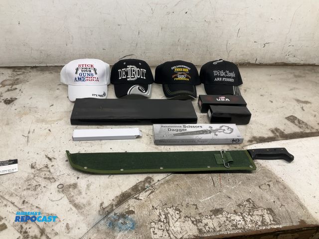 Lot 2-18446 - lot includes: Knives, Daggers, Machete, &amp; Ballcaps
