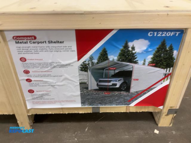 Lot 2-44913 - New SDLANCH 12’x20’ Metal Carport with Enclosed Sidewalls, Cream Color, 141.7” wide x 236.2” deep x ...