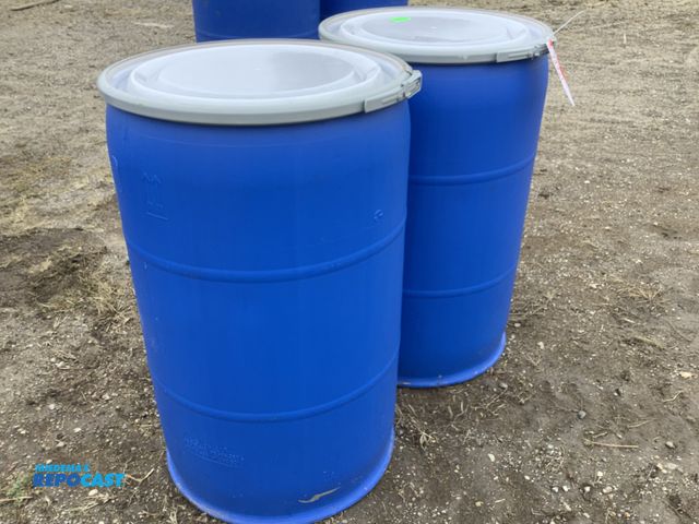 Lot 2-74441 - 2- 55 gallon Plastic barrels with removable lids and locking rings. Clean Inside.