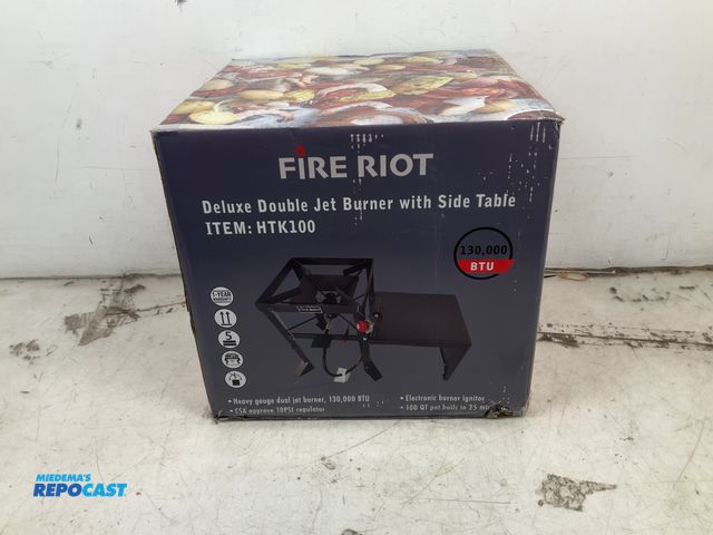 Lot 2-92677 - Fire Riot Deluxe Double Jet Burner with side table, item#HTK100, 130,000 BTU