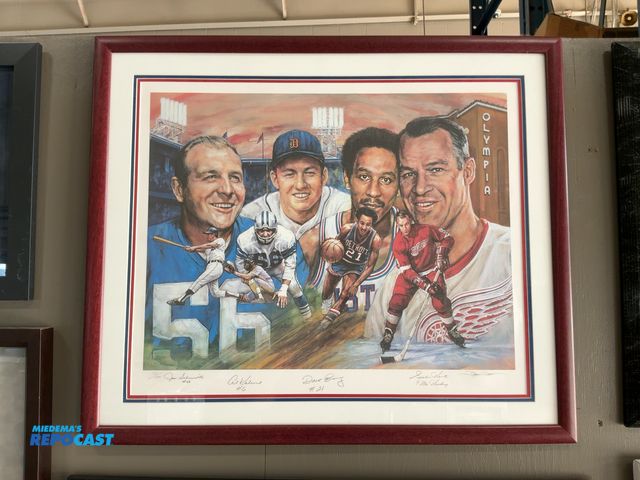 Lot 2-53319 - “Legends of Detroit” Framed Autographed Lithograph featuring Joe Schmidt, Al Kaline, Dave Bing, and ...