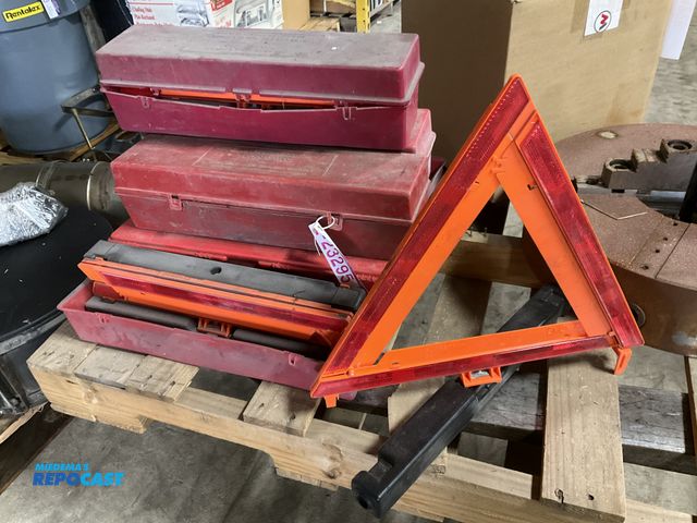 Lot 2-23617 - (6) Used Orange Reflective Warning Triangle Kits, each has three, some storage cases broke