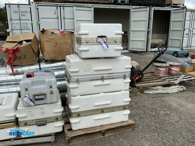 Lot 2-30481 - (4) white NAVY MILITARY HARD SHIPPING STORAGE CASES, sizes: 20.5”x35.5”x19”, and 23”x24”x15.5”