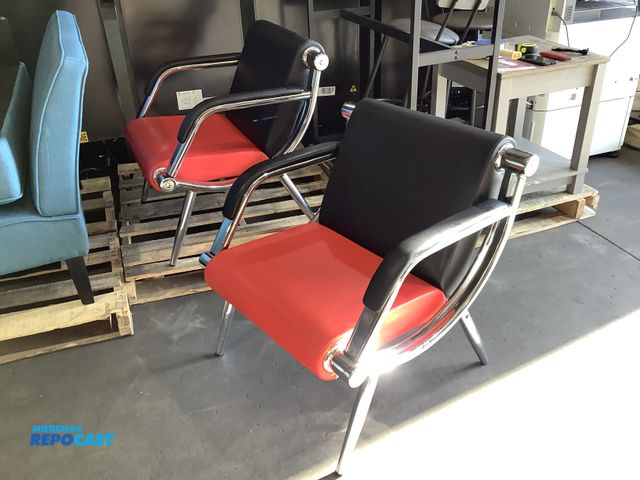 Lot 2-27792 - (2) Chrome framed, red and black cushioned chairs