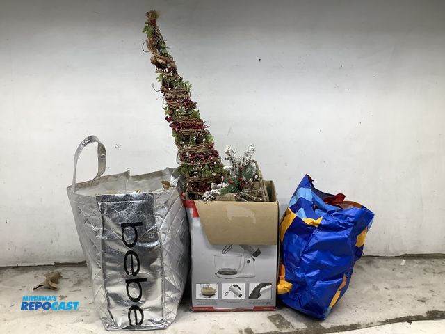 Lot 2-27959 - 3 bags of Christmas decorations including ornaments, reindeer, small Christmas tree and more