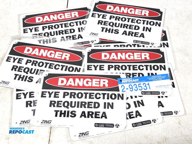 Lot 2-93531 - lot of (10) new aluminum DANGER EYE PROTECTION REQUIRED safety placard signs. 7x10"
