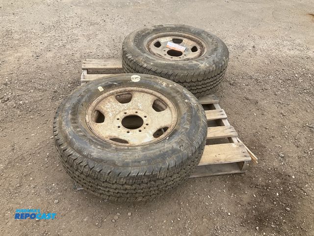 Lot 2-43270 - (2) Continental 275/80R18 tires on steel 8 bolt wheels, used, wheels have scattered rust and scaling