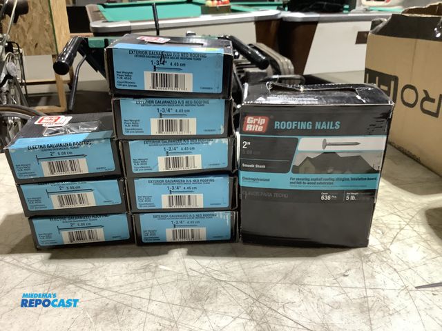 Lot 2-39467 - (3) 1lb Boxes of Grip Rite 2” Electro Galvanized Roofing Nails, (5) 1lb Boxes of Grip Rite 1 3/4” Ex...