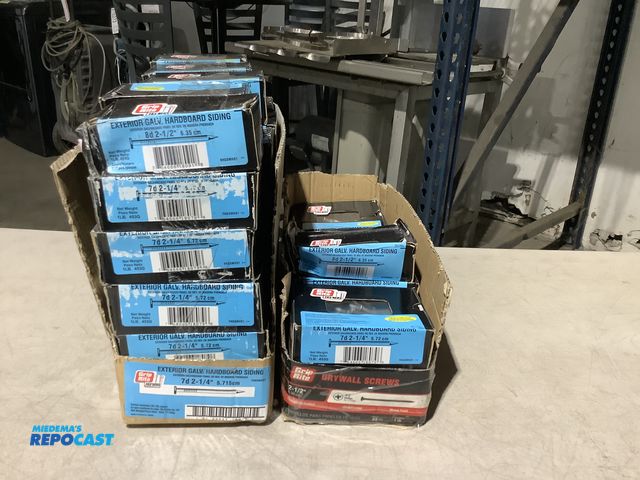 Lot 2-13824 - (45) 1lb Boxes of Grip Rite 7d 2-1/4” and 8d 2-1/2” exterior galvanized hardboard siding nails.