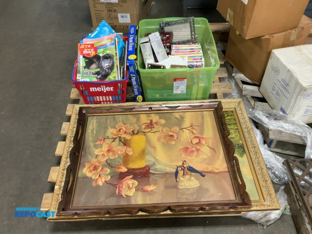 Lot 2-18267 - Skid lot of miscellaneous household items including books (children’s/piano), picture frames, art ki...