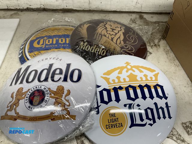 Lot 2-65693 - Lot of Dome Signs includes: 16" round Dome Sign Modelo-Metal, 16" Round Metal Dome Sign Modelo 1925,...