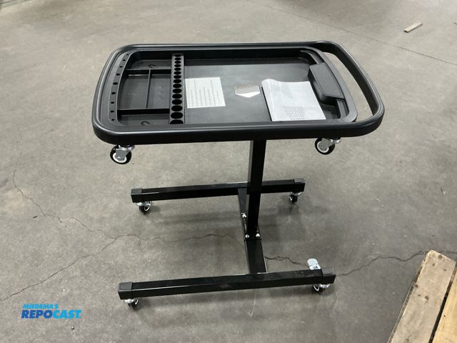 Lot 2-74995 - Black Mechanic stool chair on wheels 30”x19”x31.5-48.5” (LxWxH), max load capacity: 60kg/130LBS