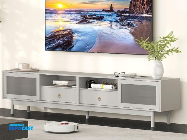 Lot 2-27464 - Light Grey Wooden TV Stand, WB001GT2039-GY