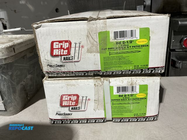 Lot 2-39453 - 2 New Grip Rite  8D 2-1/2” Hot dipped galvanized S/T patio/ deck nails 25 pound per box
